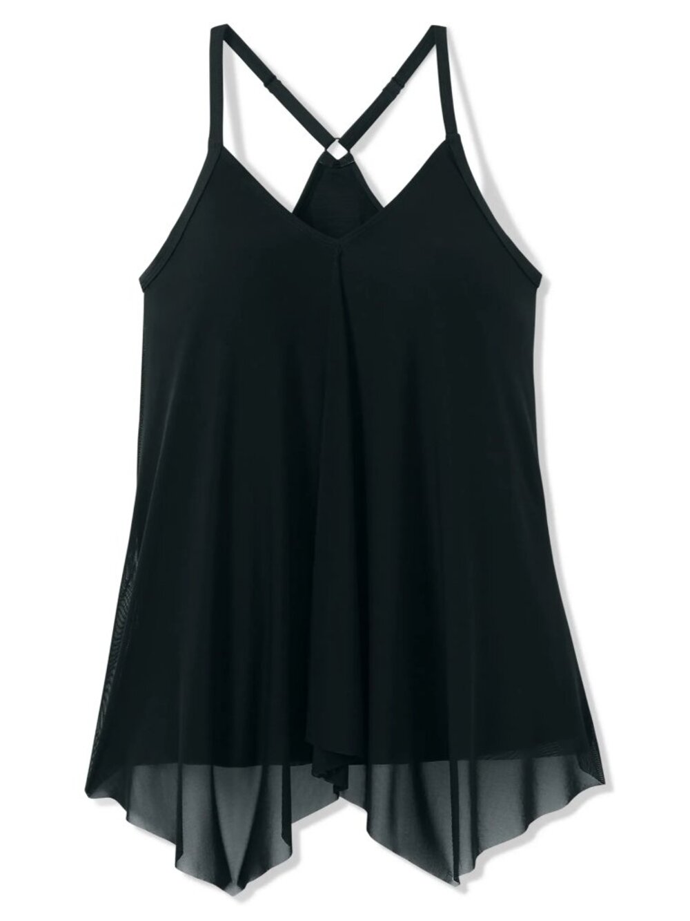 Swim 365 Longer-Length Draped Mesh Racerback Tankini Top Size 30 Black